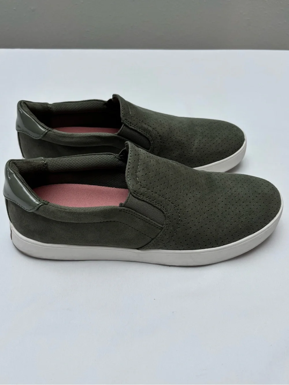 New Dr. Scholl's Madison Olive Green Perforated Slip-On Flats